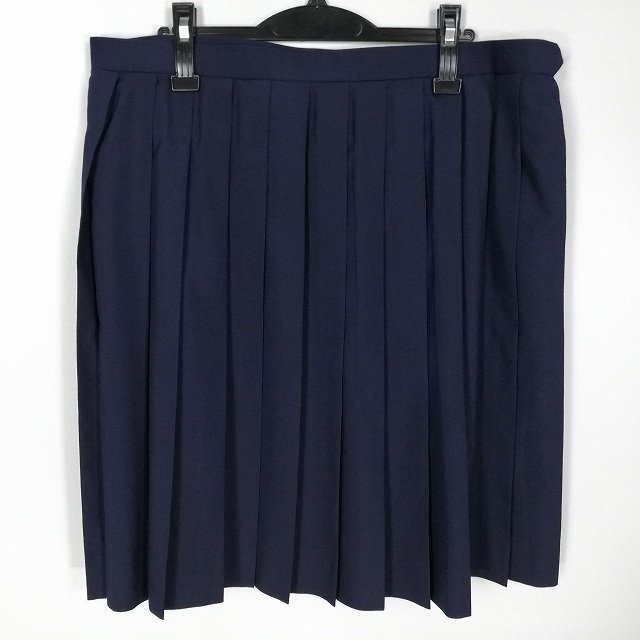1円 スクールスカート 大きいサイズ 夏物 w88-丈60 紺 中学 高校 プリーツ 学生服 制服 女子 中古 HK6091