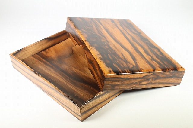 初心出品 黒柿 孔雀杢 無垢 硯箱