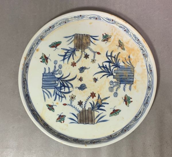 雀318 硯？ 古 古玩 中国 染付 中国美術 青花 色絵雲龍紋硯 花と鶴と