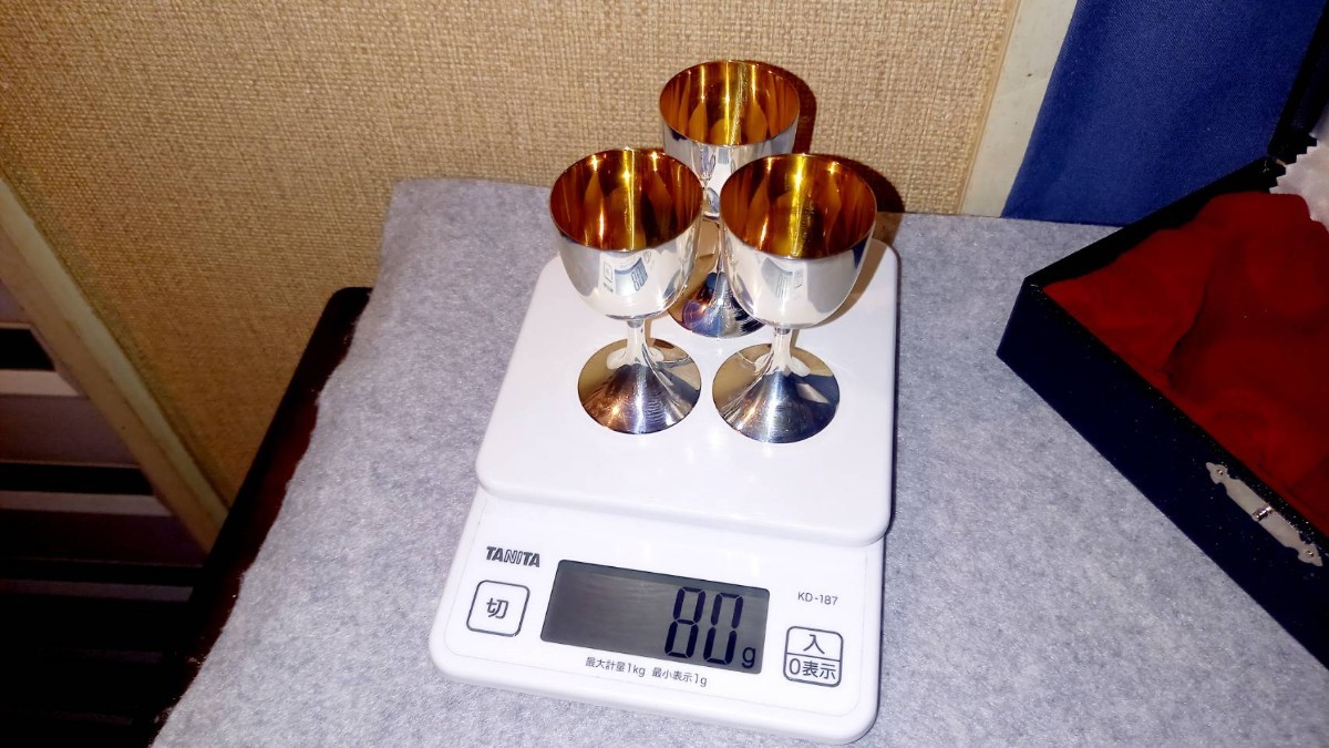 銀製 刻印あり 銀杯 4点 約95g リキュールグラス 天賞堂 銀製 シルバー リキュール グラス 3個セット SILVER 975 刻印