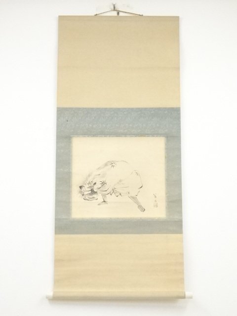 宗sou 石渡風古筆　獅子舞　肉筆紙本掛軸（共箱）【道】
