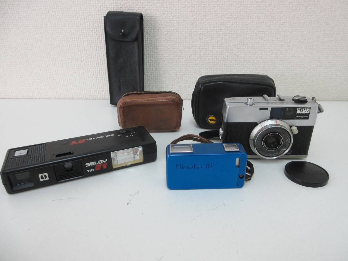 中古 カメラ 3点 PETRI 7 HALF / 1:2.8 28mm + Minolta-16 / ROKOR 3.5
