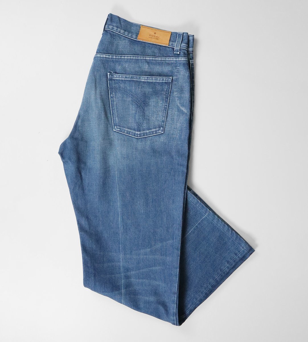 GUCCI ◆ デニム ワイドパンツ インディゴ サイズ54 ジーンズ ジーパン Gパン イタリア製 グッチ ◆BY12