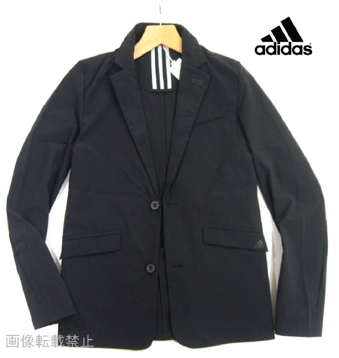 新品 春夏秋 ▲ アディダス　ストレッチ テーラードジャケット　XL　黒 ブラック　カジュアル ジャケット ゴルフにも◎ adidas