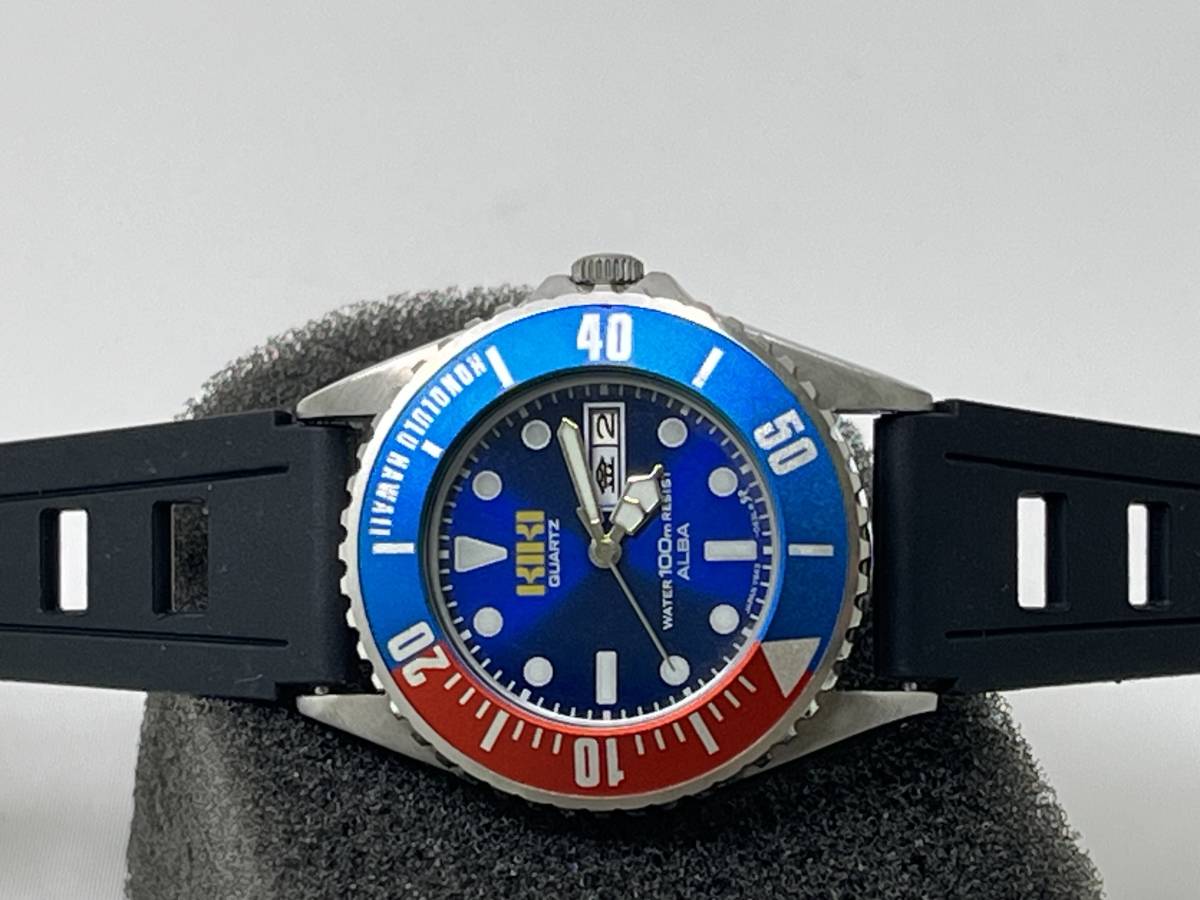 M13 SEIKO 品 ALBA Y643-030A KIKI ペプシ 100m ダイバー クォーツ 