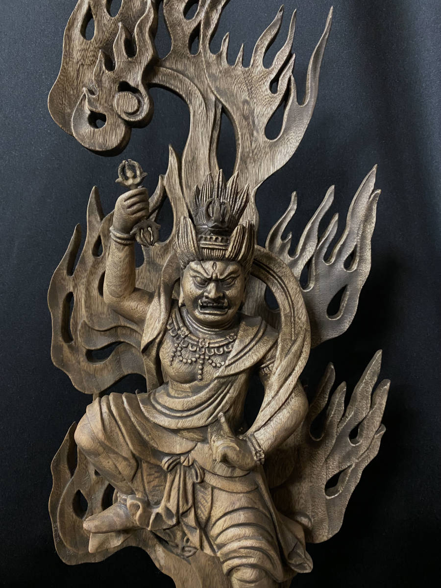 大型55cm 仏教工芸品 総楠製 井波彫刻 極上彫 木彫仏像 蔵王権限