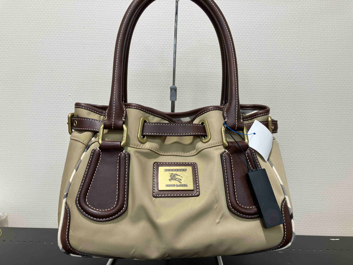 Burberry blue label バーバリー　ブルーレーベル　ハンドバッグ　レザー　ナイロン　内側チェック　ナイロン浮有り