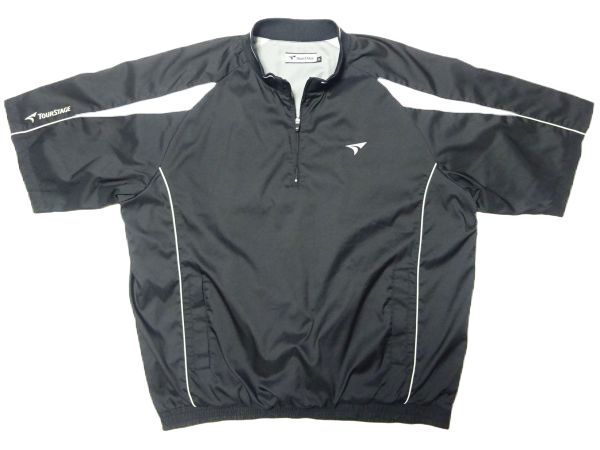 ★大きいサイズ♪ツアーステージ★半袖ハーフジップジャケット3L/黒メンズゴルフウェアTOURSTAGEブルゾンジャンパービッグサイズ