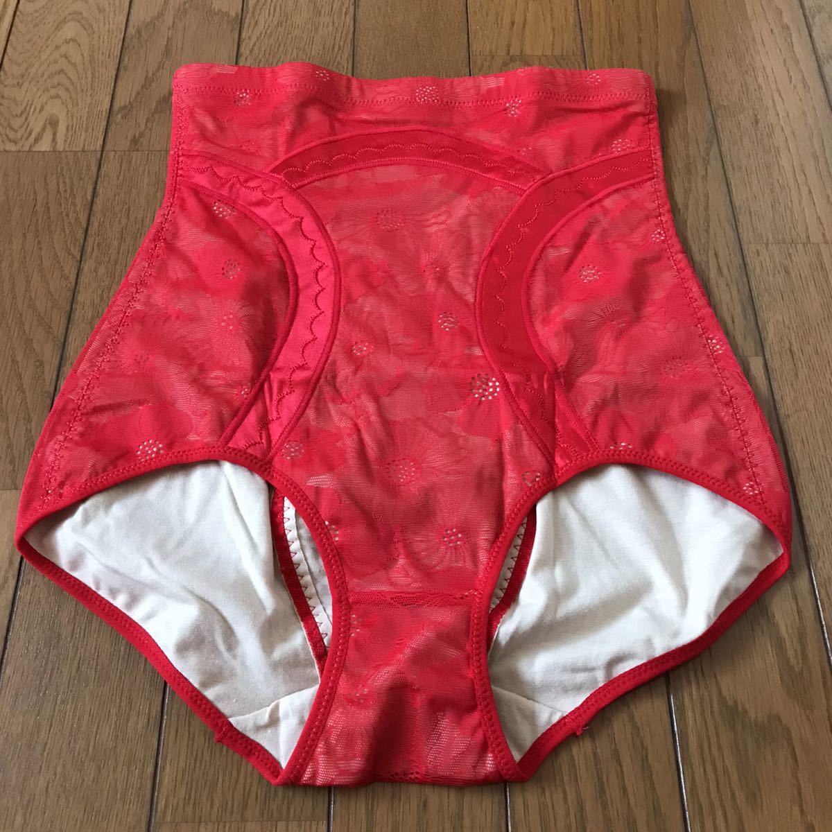 ノーブランド/補正ハイウエストショーツガードル　ＸＸＸＬ薄手　ストレッチ ♪フェミニンレース ＊赤系　ボーン入り/新品未使用紙タグ無