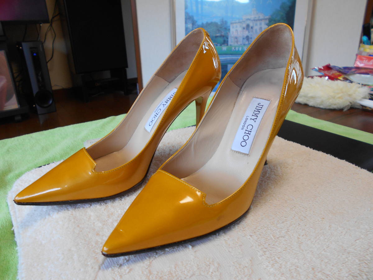 JIMMY CHOO　　パテントレザー（Glold　Metalli）　ポインテッドトゥ　95mm　　EU36　　Made in Italy　　美品