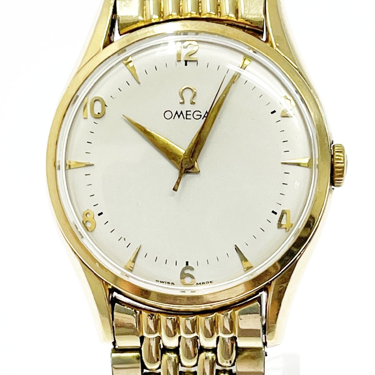 【1円スタート】OMEGA オメガ ラウンドフェイス GP シルバー文字盤 手巻き メンズ腕時計 193174