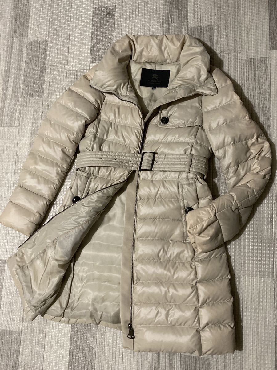 【秋冬】BURBERRYBLACKLABEL バーバリーブラックレーベル レディース40 ダウンコート ベージュ ロング丈 そで変色あり