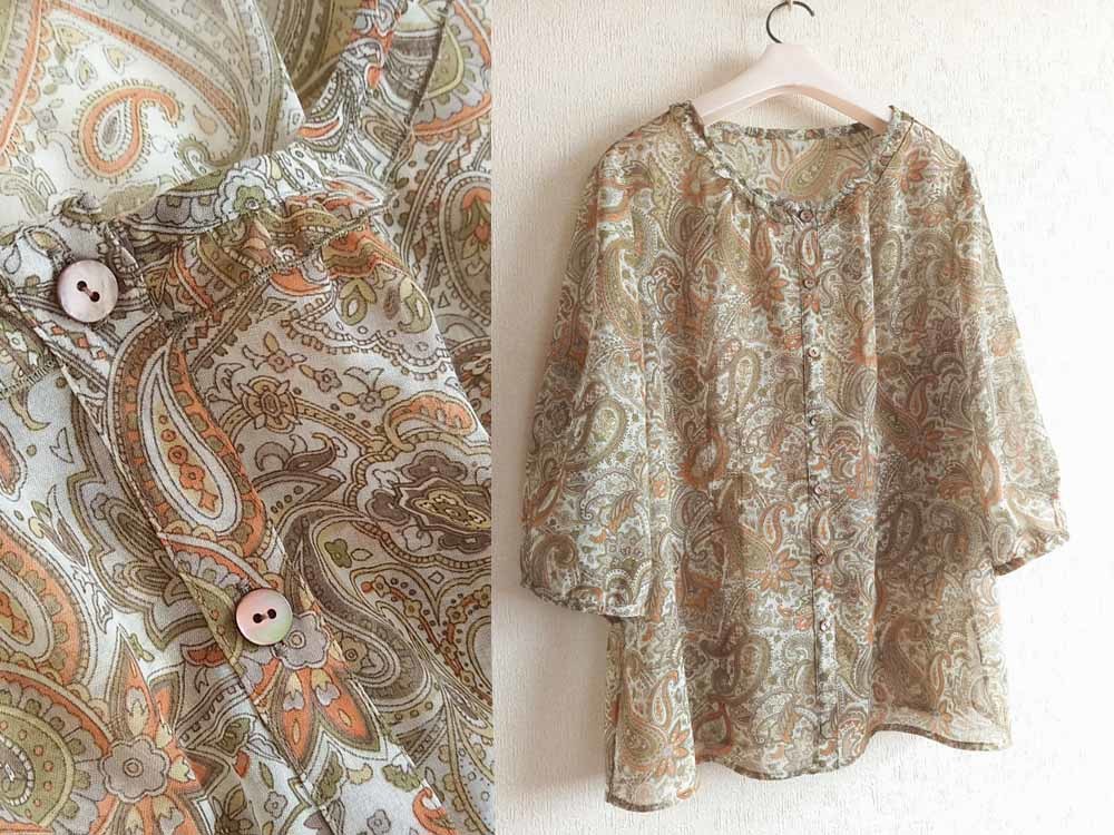 Leilian /レリアン シアーシフォン ペイズリープリント七分袖 Leilian /レリアン シアーシフォン ペイズリープリント七分袖