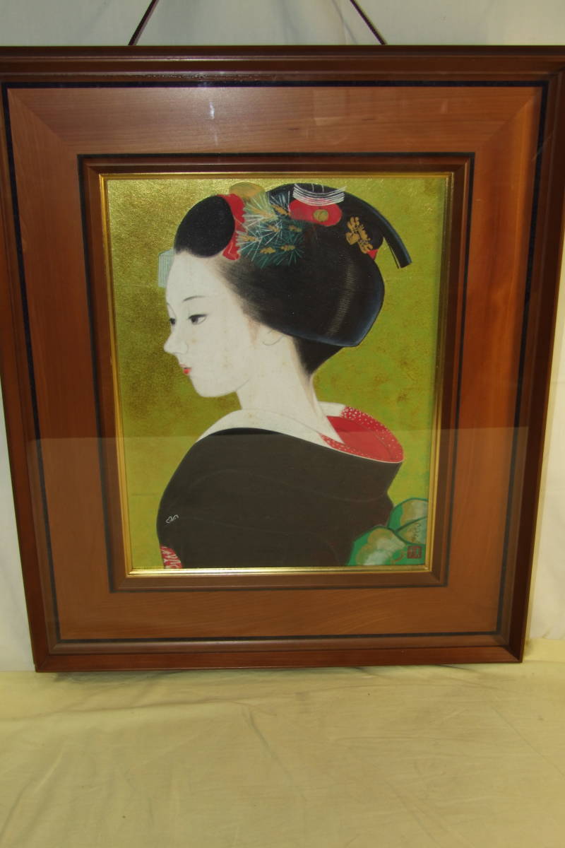 日本画倉田冨美　舞妓　小品　共シール 公式通販 日本画、倉田富美、舞妓共シール黄袋、箱付 Yahoo