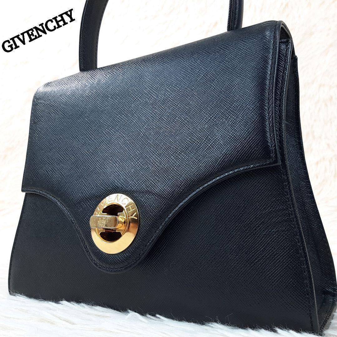 1円〜 【極美品】GIVENCHY ジバンシー ハンドバッグ フォーマル ターンロック トップハンドル レザー 黒 ブラック