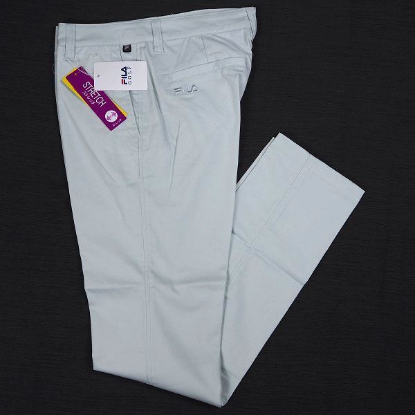 P367 新品 FILA GOLF フィラ ゴルフ 春夏 ツイル ストレッチ ロングパンツ Dカン ロゴ刺繍 86 ライトグレー
