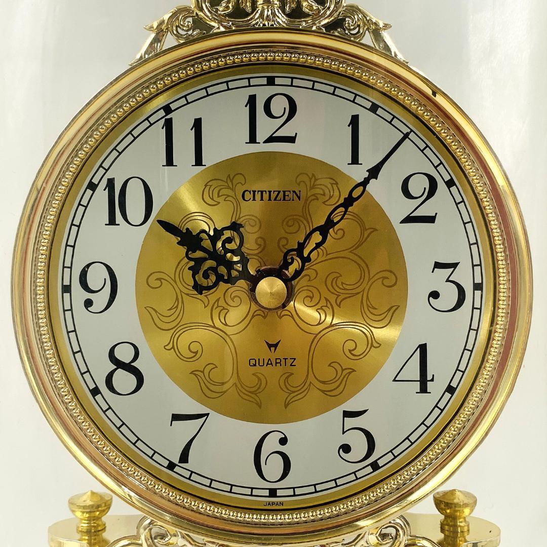 ゴールドの数字4 置時計 シチズン CITIZEN 置時計 4RP-619 電池式 QUARZ 振り子時計 2針 金