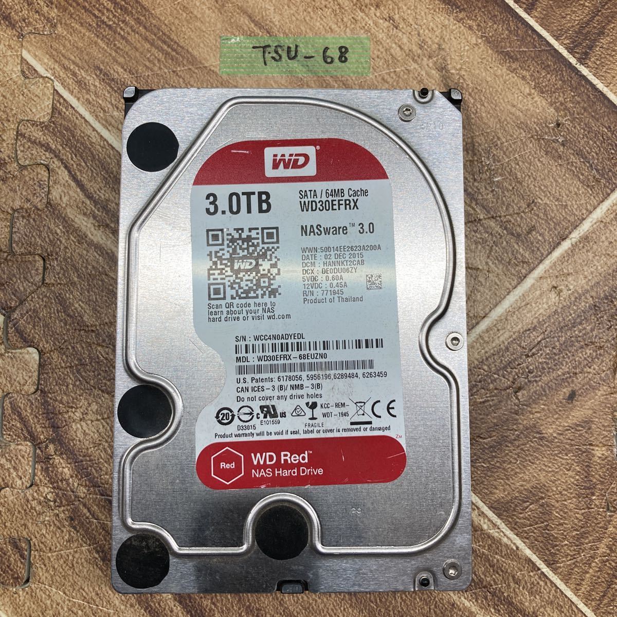 TSU-68 激安 HDD 3TB 3.5インチ SATA 内蔵HDD WDC WD30EFRX-68EUZN0 Crystaldiskinfoにて正常品 中古