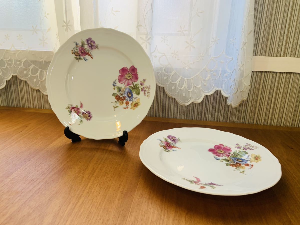 【美品】Richard Ginori リチャードジノリ サックスフラワー プレート 中皿 約19cm 2枚セット ペア まとめて