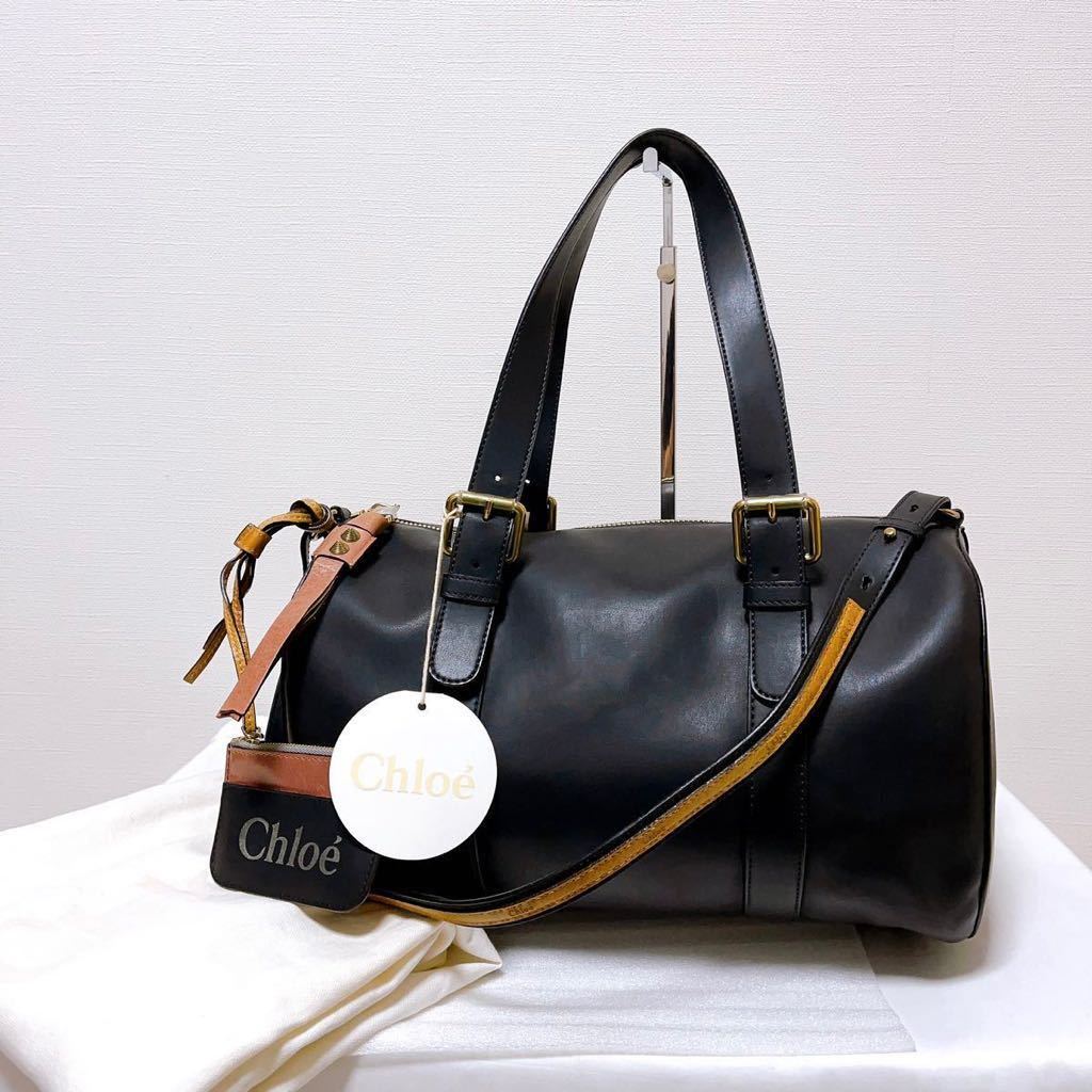 【未使用】 極美品 Chloe クロエ サム 2way ハンドバッグ ミニボストン ポーチ付き 黒 レザー タグ 保存袋 定価約16万円 レディース 1円