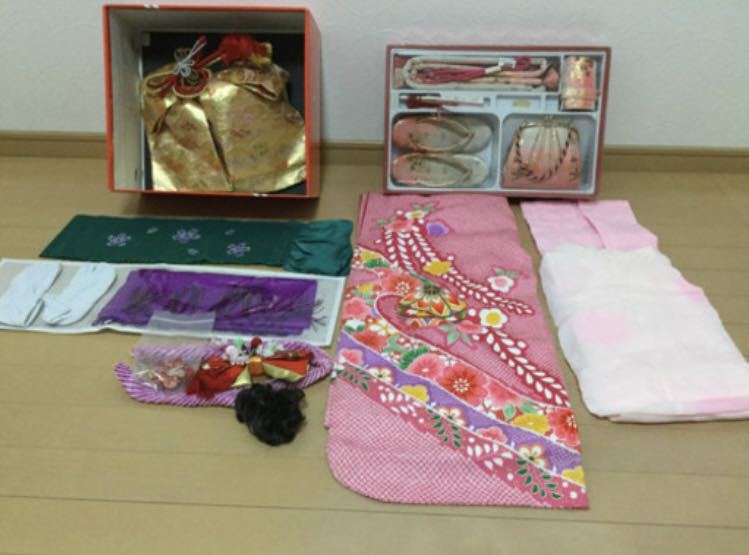 七五三 7歳 しぼり柄 着物 帯 小物 フルセット USED 七五三 着物 7才