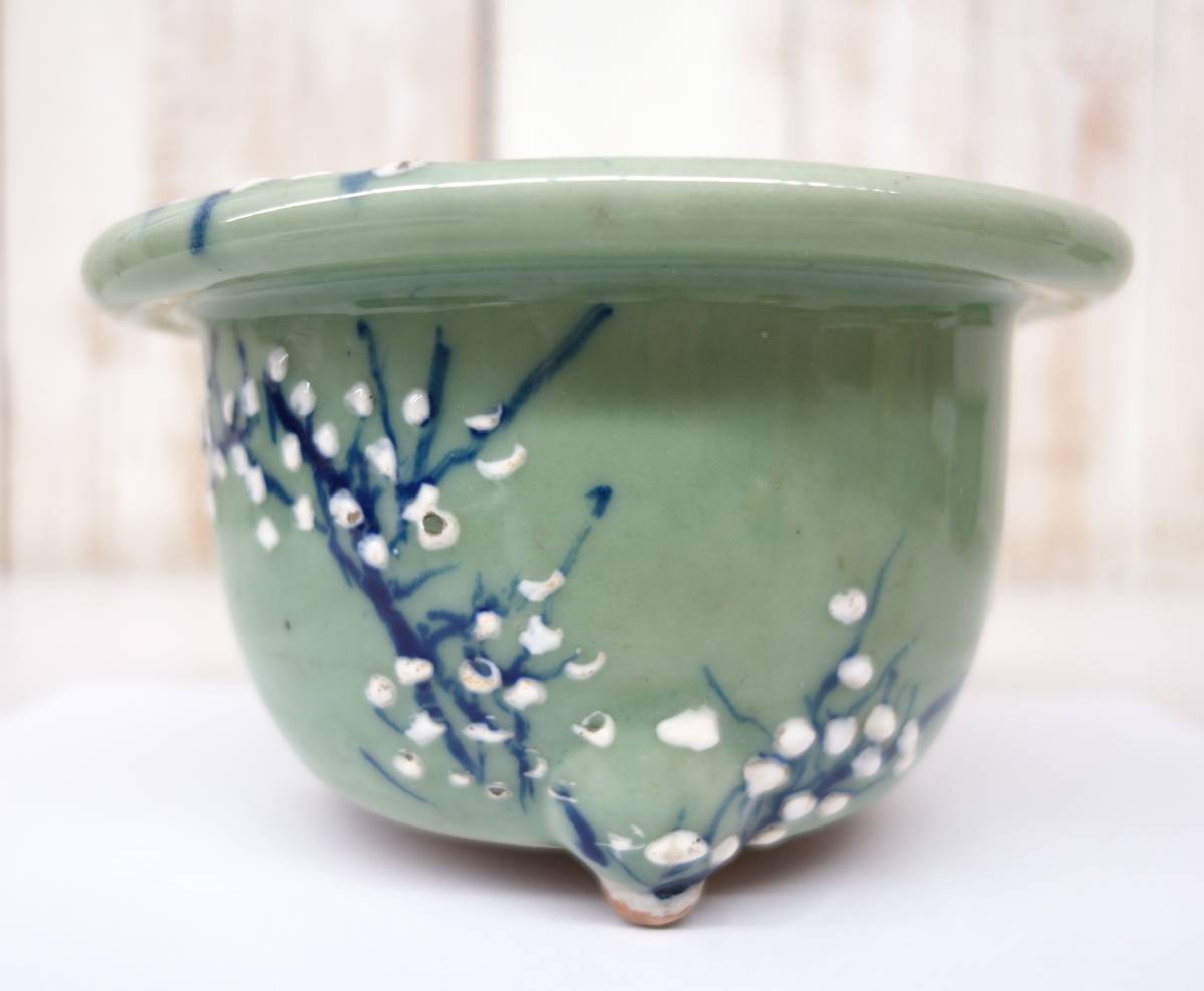 伝統工芸 工芸美術 時代 *瀬戸 青磁 蘭鉢 丸鉢 植木鉢 盆栽鉢 伝統工芸 工芸美術 時代 *瀬戸 青磁 蘭鉢 丸鉢 植木鉢 盆栽鉢