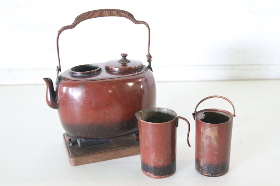 銅壺 燗銅壺 酒燗器 酒器 ちろり付 火鉢道具 囲炉裏道具 時代道具 古民具