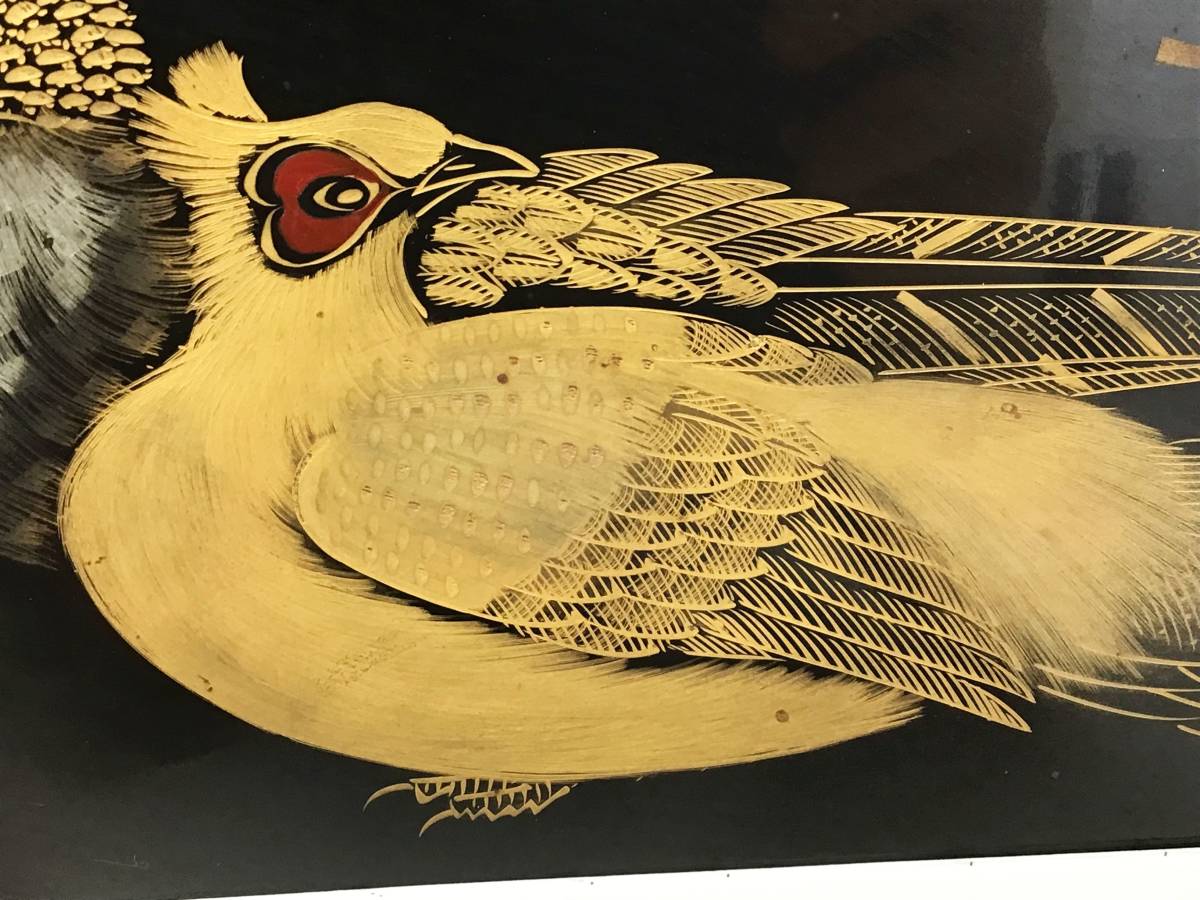 輪島塗 漆絵 親海 金彩 沈金 漆器 漆額 花鳥図 キジ 雉 梅 美術品 伝統