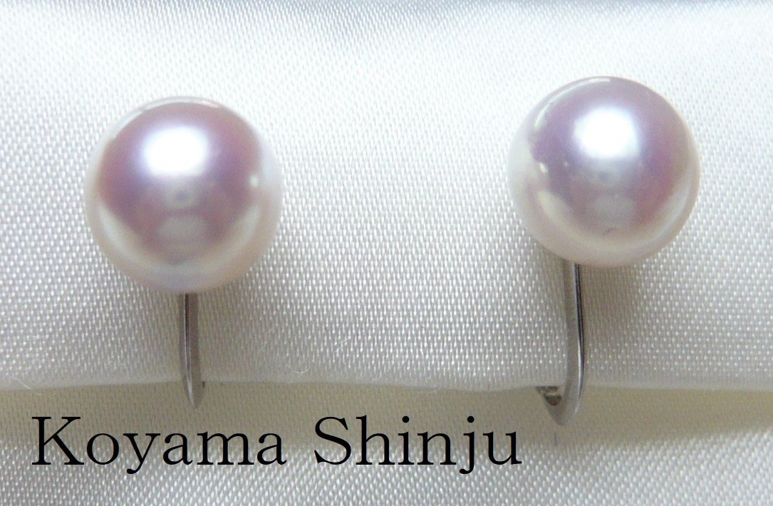 新品★小山真珠★１円～人気商品！絶品カラー！大珠あこや本真珠ネジバネ式パールイヤリング