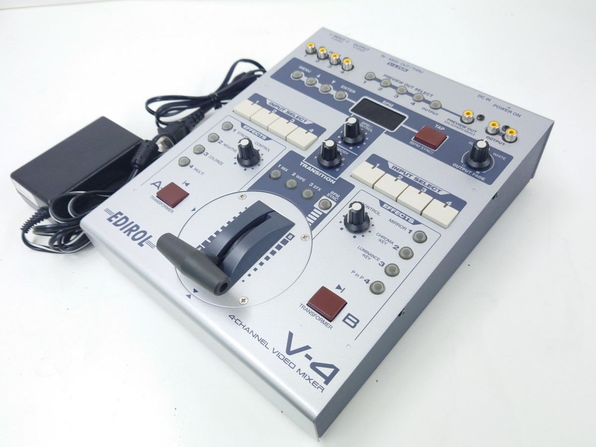 埼P♪ EDIROL エディロール Roland ローランド V-4 ビデオミキサー 4チャンネル VIDEO MIXER ACアダプター付 元箱あり VJ機器 ♪878