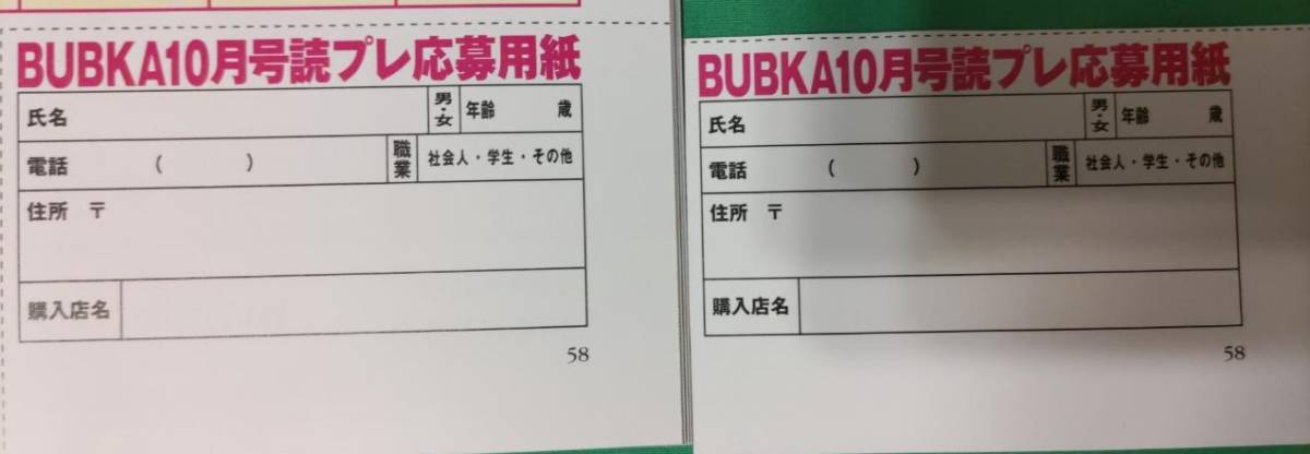 2枚 送50 えなこ 直筆サインチェキ 応募用紙 BUBKA ブブカ 2023年10月 