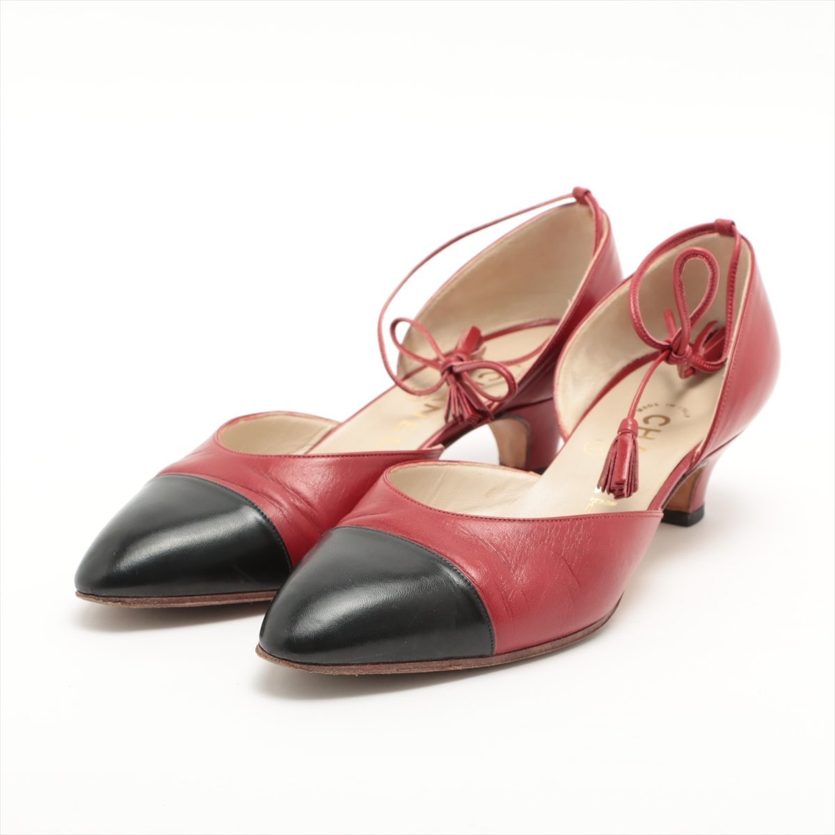 ■1円■シャネル■レザー■ローヒール パンプス■バイカラー 人気 定番 リボン 35 1/2■22.5cm ミュール ココマーク レディース TMT い26-7