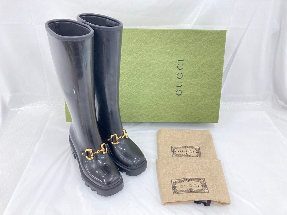 GUCCI グッチ エナメル ホースビットロングブーツ ブラック 659707
