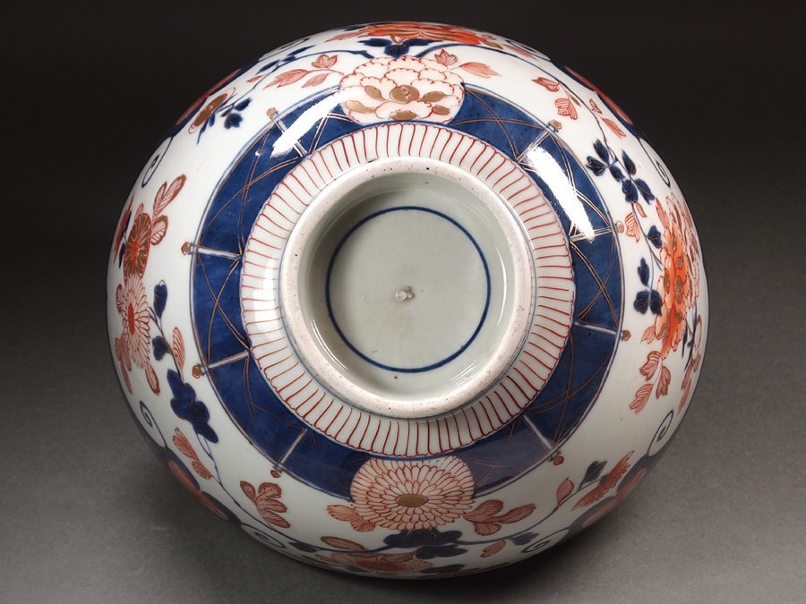 A919 古伊万里 金襴手 見込桃 赤絵 金花唐草 綾花型 7寸 5