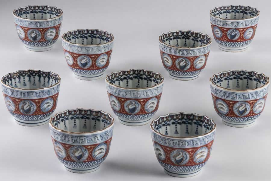 古伊万里 染付唐草花模様 小皿 40客 共箱 / 向付 懐石料理