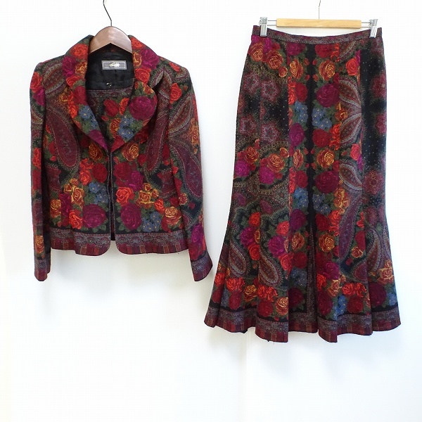 #wxc 銀座マギー セットアップ 42 マルチ モヘア混 花柄 スリーピース ロング レディース [836613]