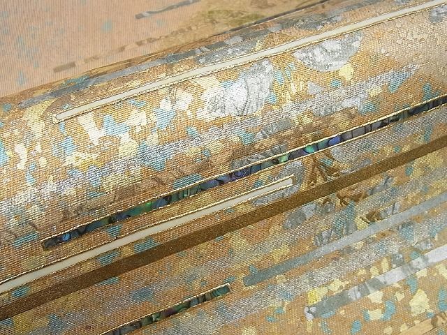平和屋1□極上 螺鈿作家 藤本隆士 六通太鼓柄袋帯 枝葉文