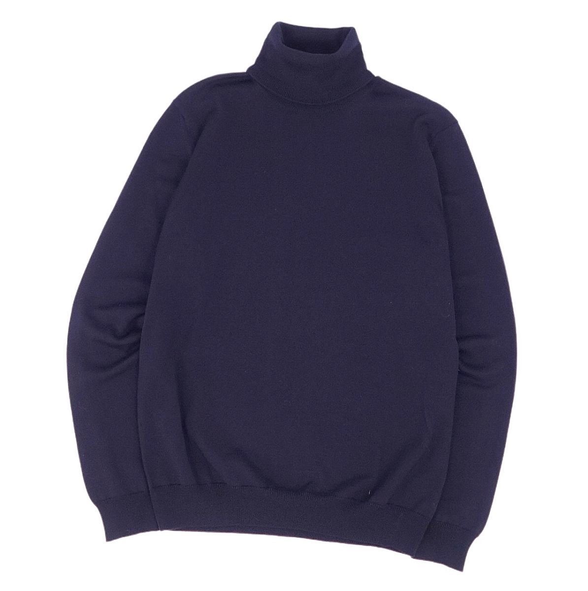美品 ザノーネ ZANONE ニット セーター ロングスリーブ タートルネック ウール 無地 トップス メンズ 48 ネイビー cg02oe-rm10f02457