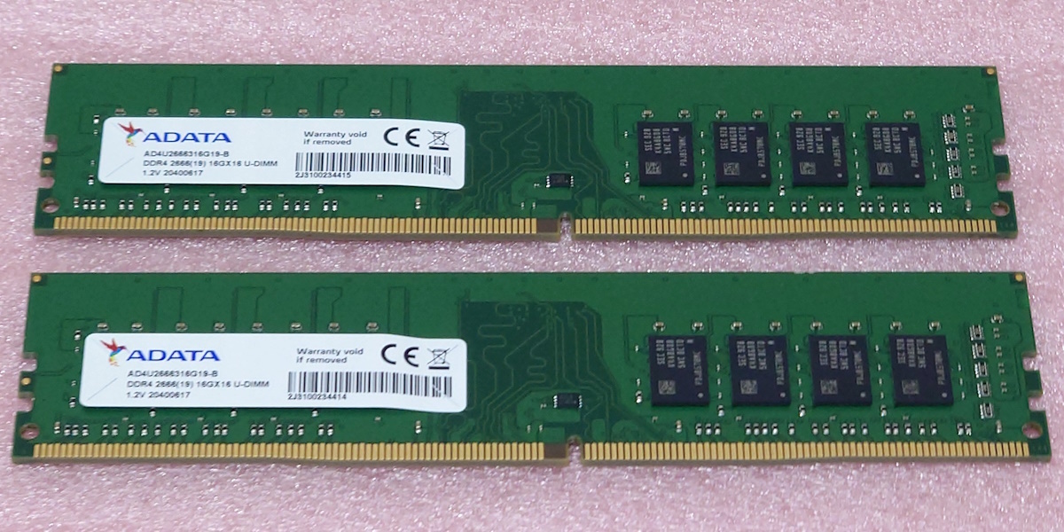 ●ADATA AD4U2666316G19-B ※PC4-21300/DDR4-2666 Samsungチップ 288Pin DDR4 SDRAM 32GB(16GB x2) 動作品