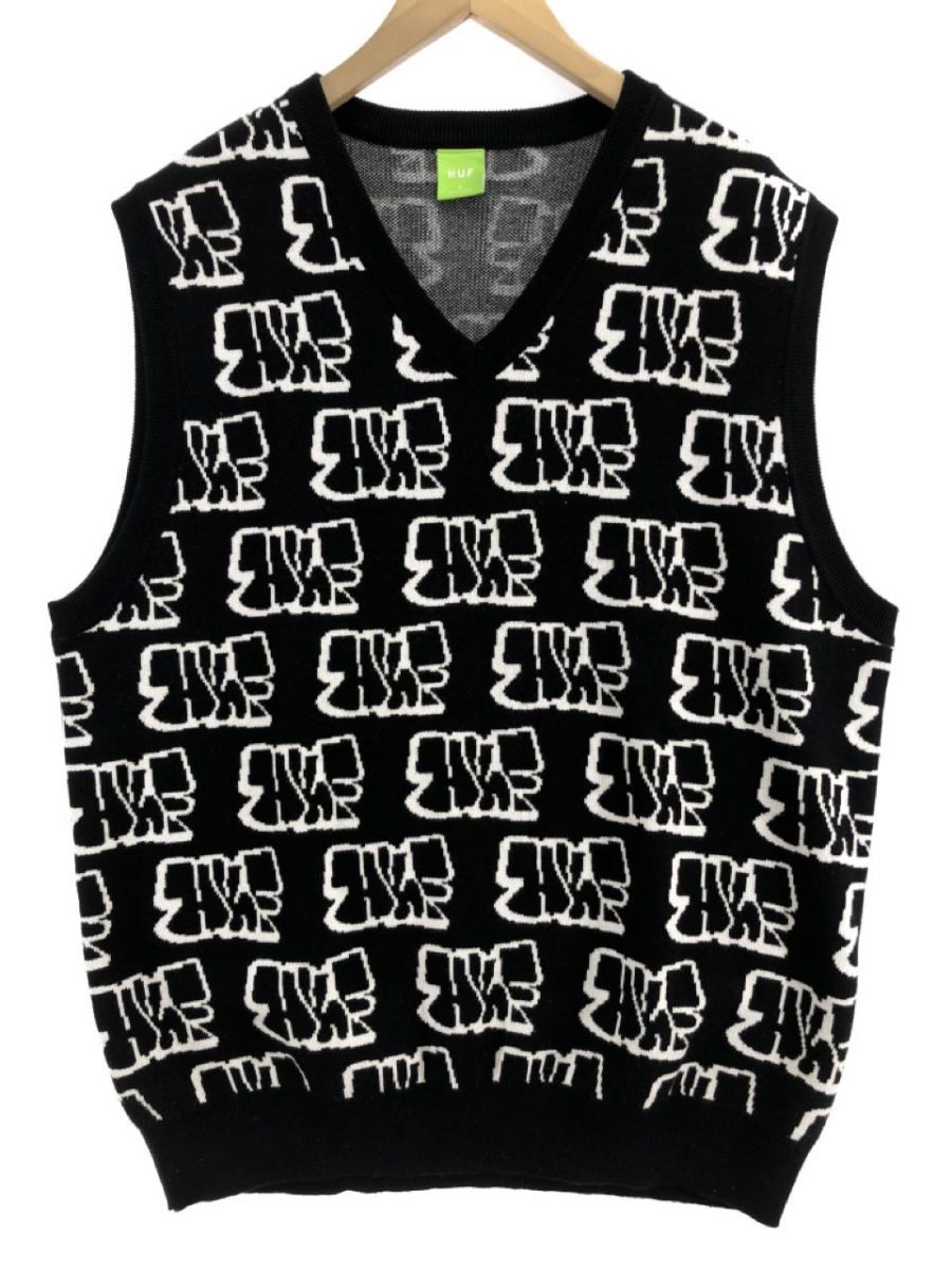 HUF ハフ ニット ベスト sizeL/ブラック ◇■◎ ☆ dia4 メンズ