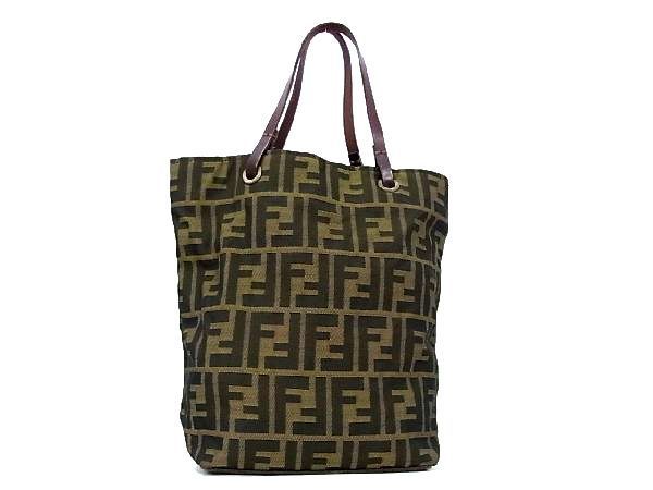 1円 FENDI フェンディ ズッカ柄 ナイロンキャンバス×レザー