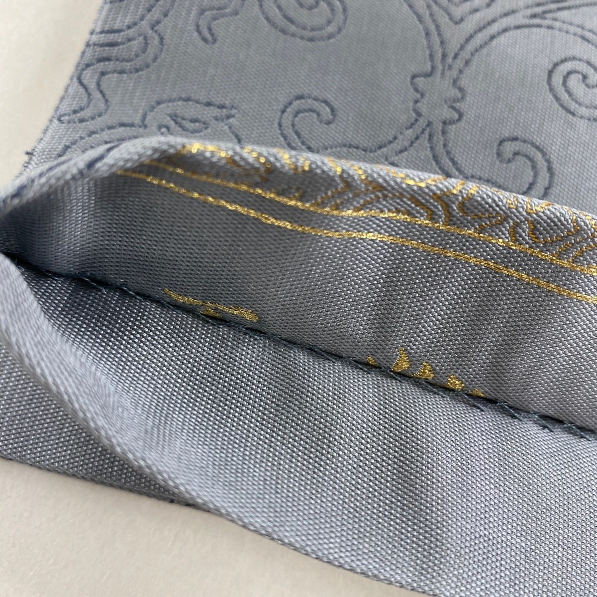 袋帯 美品 名品 華文 鳥 金銀糸 箔 青灰色 六通 正絹 【中古】 【公式