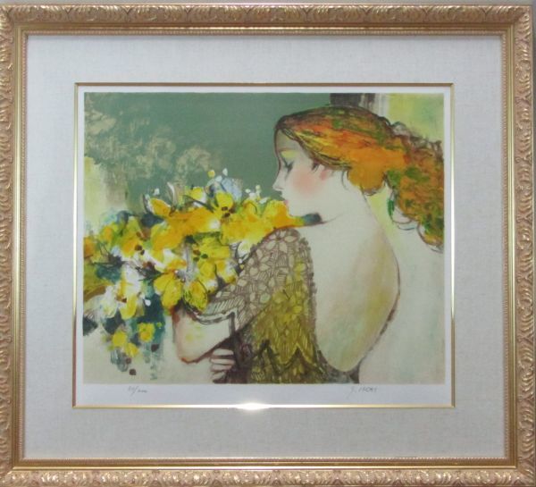 Sachiko Imai（今井幸子）「女性と花」リトグラフ 直筆サイン入り 今井