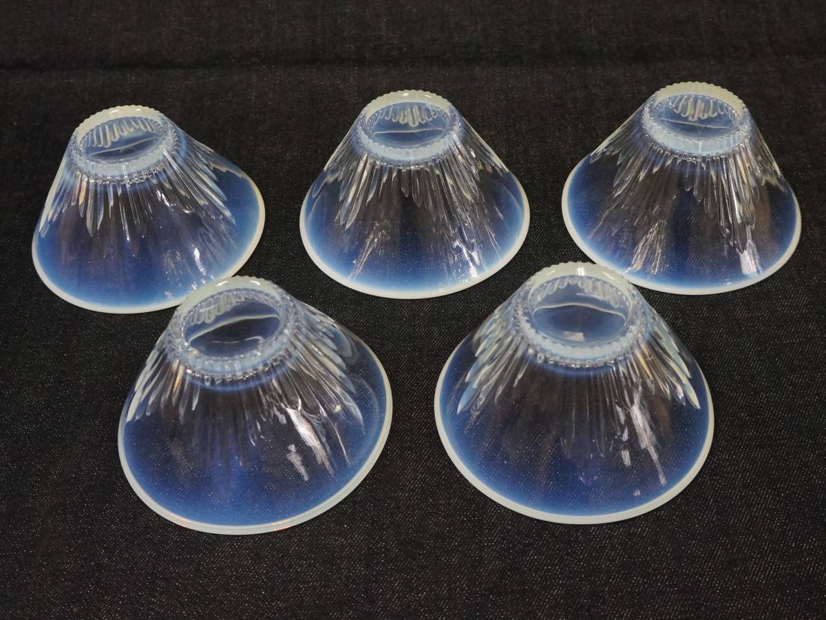 希少 『 乳白 ブルー 小鉢型 氷コップ 5個セット 』 和ガラス かき氷 