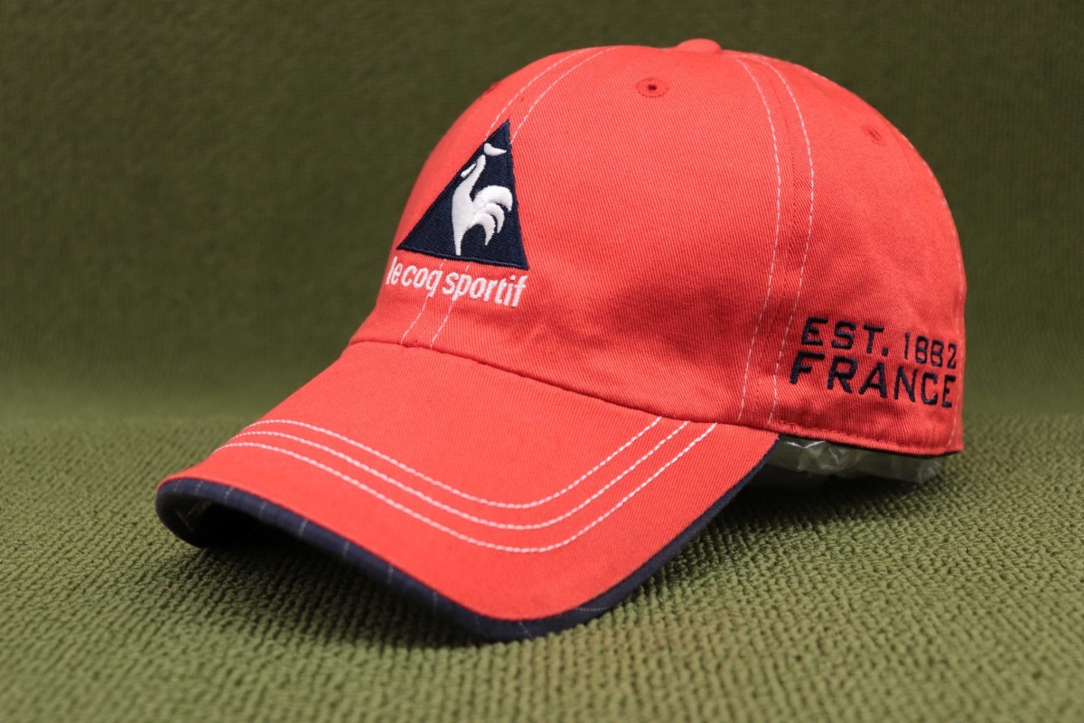限定1新品 LE COQ SPORTIF ルコック リバーシブル キャップ 帽子 オレンジorネイビーストライプ コットン 55-58cm 管理0909no1Ca