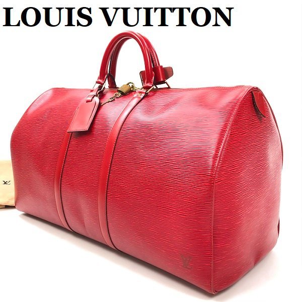 美品 LOUIS VUITTON ルイヴィトン エピ キーポル55 大型 ボストンバッグ M42957 パドロック 旅行バッグ 赤/レッド 保存袋 正規品 最落無