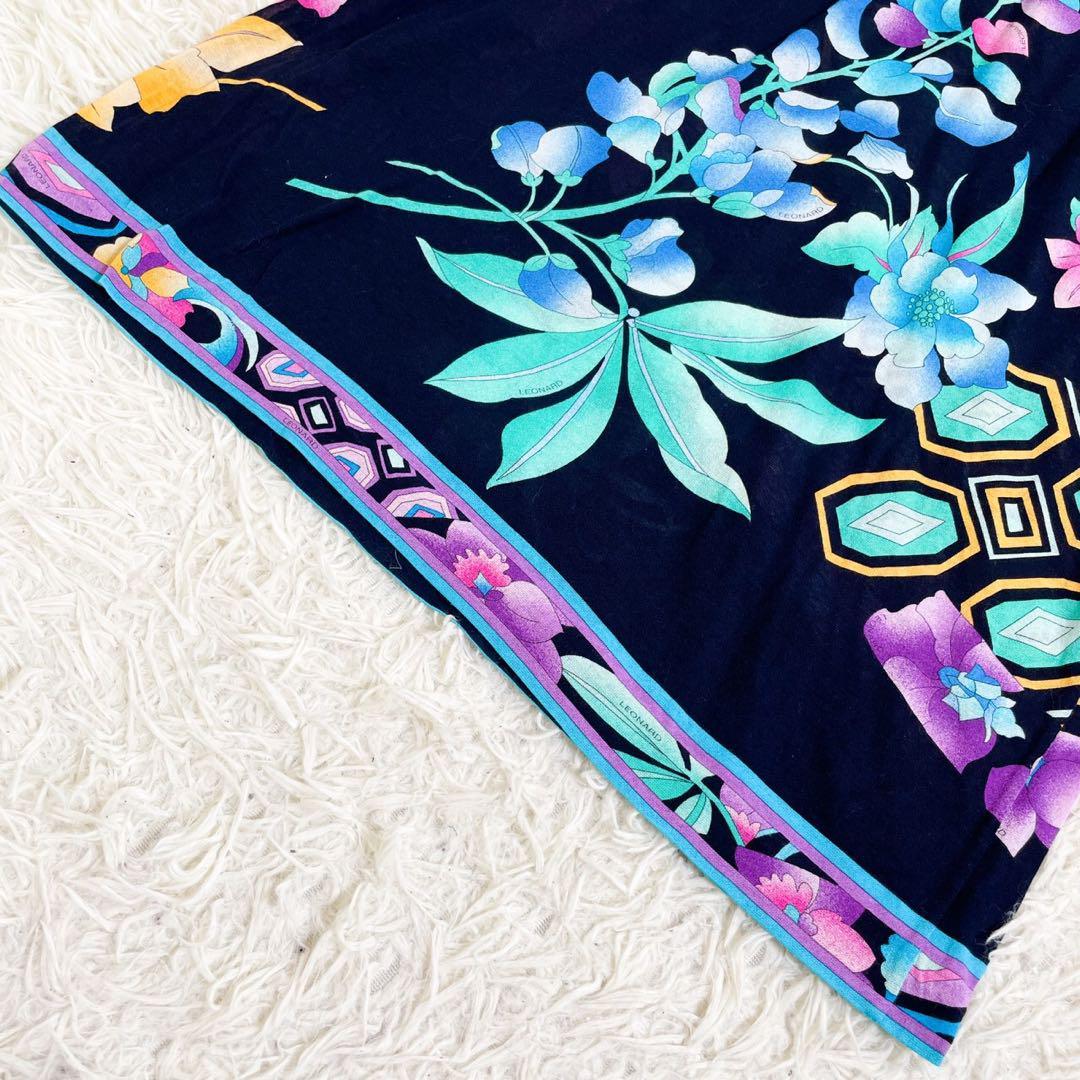 伊製レオナールパリ*パリコレ登場柄フローラルプリントワンピース40 極