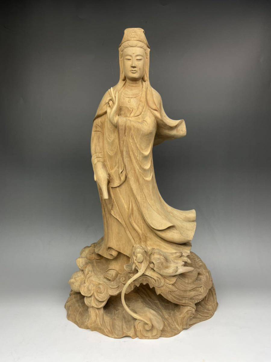 木刀　龍　観音像　彫刻入り 仏像 龍 木彫り 観音像彫刻 ツゲ [U66らと](仏像 仏教美術 木彫 龍