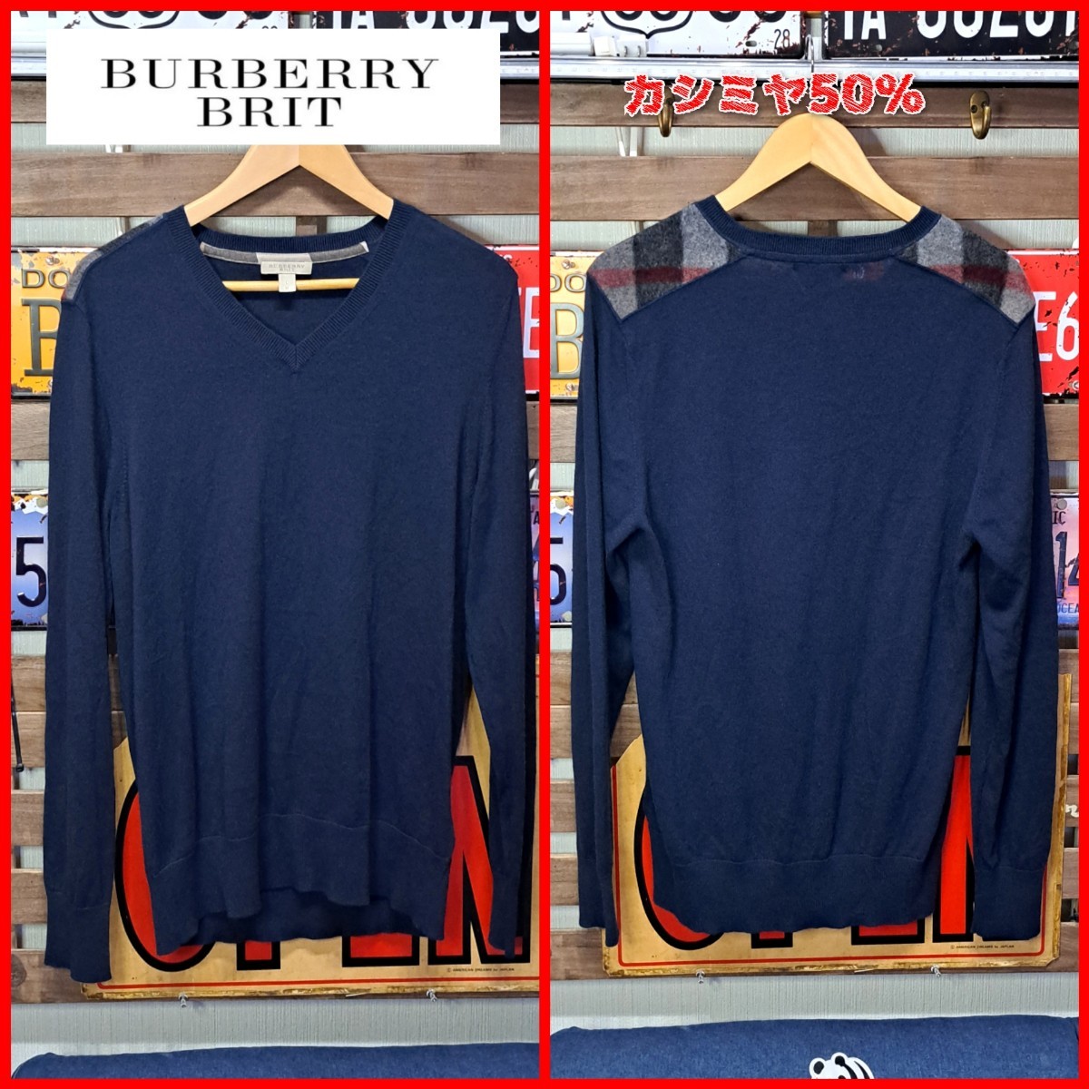 希少BURBERRY バーバリー カシミヤ100% ノバチェック ニット セーター 