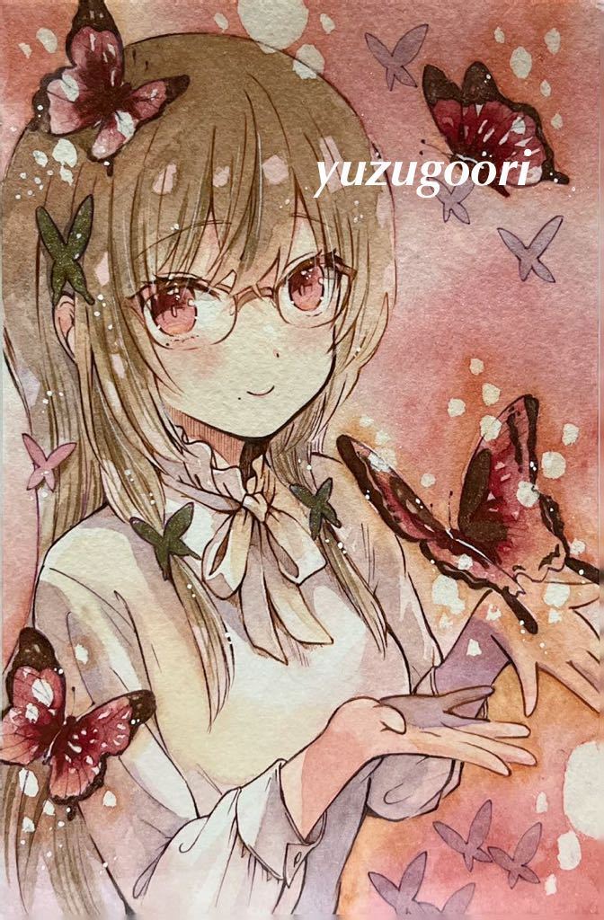 w*m様 手描きイラスト オリジナルキャラ女の子 アナログ 色紙 2人 w*m
